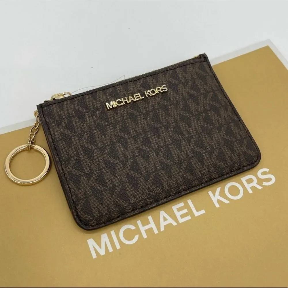 Michael Kors Small TZ Coinpuch w/ID Leather Rich Brown